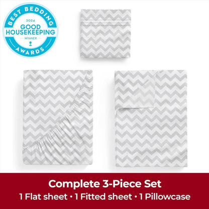 Mellanni Twin XL Sheets Set - 3 PC Hotel Luxury Bedding, Extra Soft & Cooling - Chevron Gray, Wrinkle & Stain Resistant