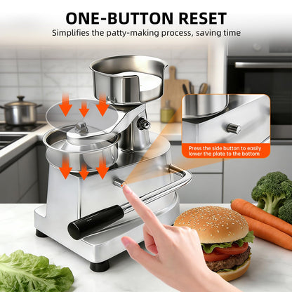 CHEF KEY Commercial Burger Patty Maker, 6inch/150mm Heavy Duty Food-Grade Stainless Steel Bowl Press with 1000 Patty Papers for Restaurants, Home Kitchens (6 inch)