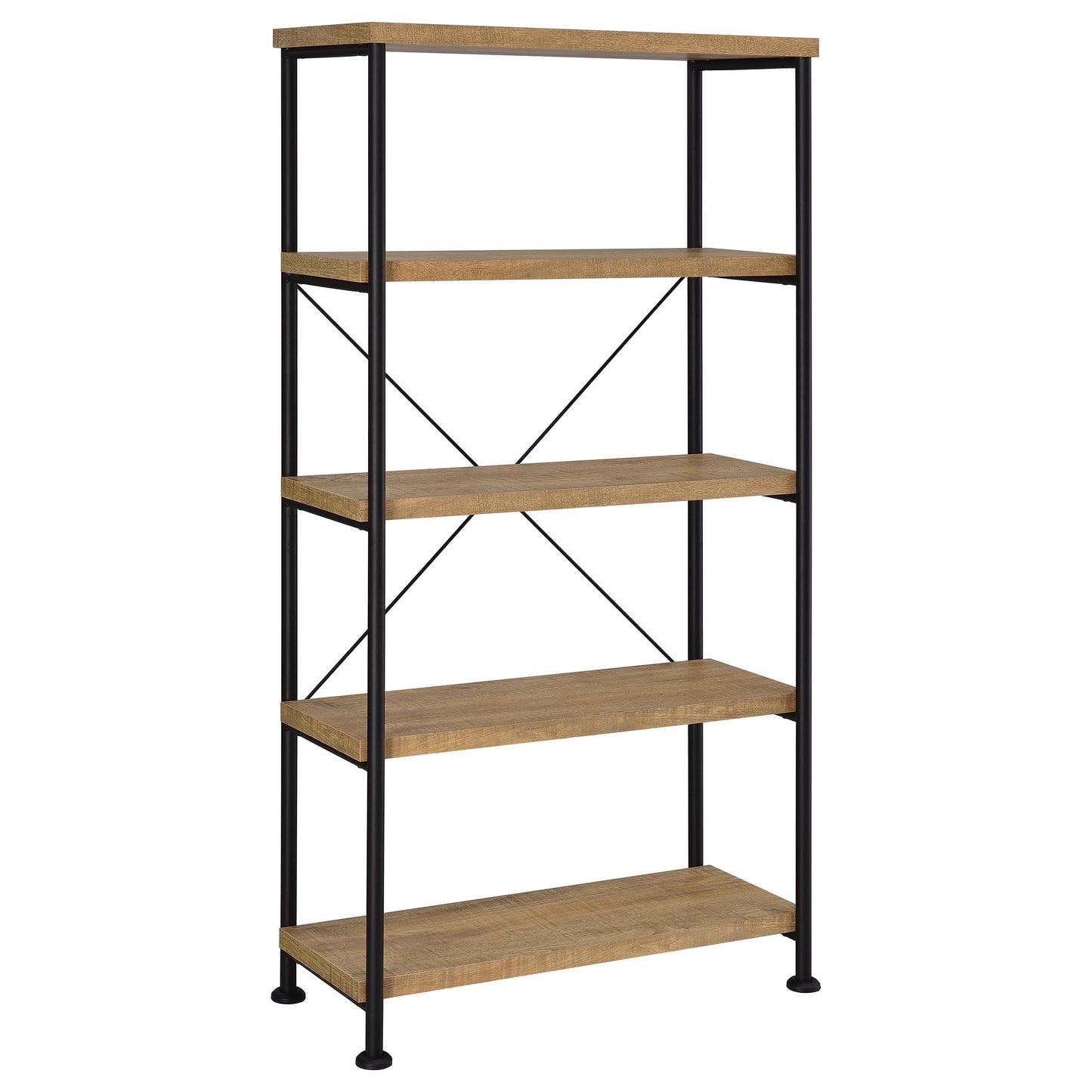 Coaster Home Furnishings - Analiese - Wood and Metal - 4-Tier Bookshelf with Open Shelves, X-Back Bracing, and Rectangular Frame - Home Office - 63-Inch - Mango - 802003
