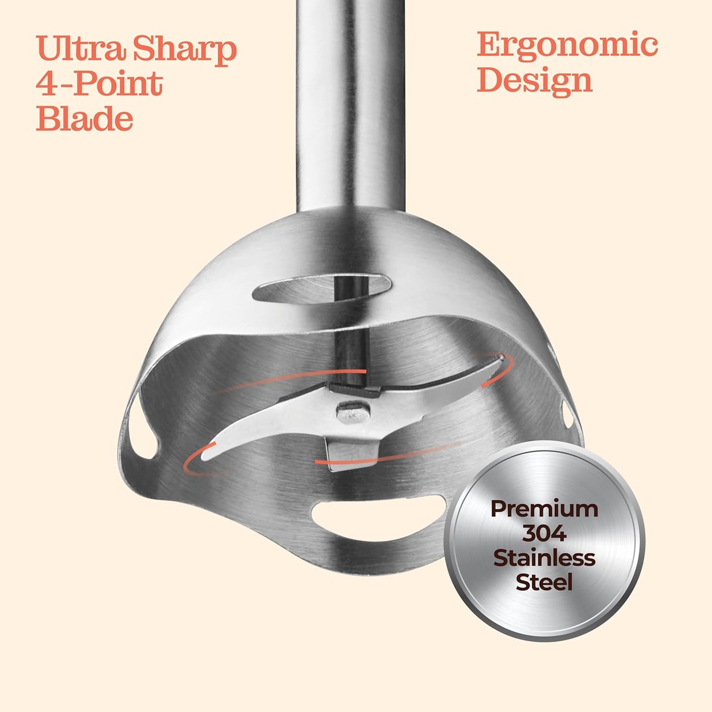 Powerful Immersion Blender, Electric Hand Blender 500 Watt with Turbo Mode, Detachable Base