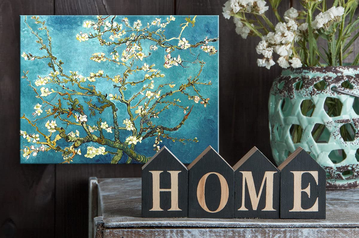 Wieco Art Framed Wall Art Canvas Prints of Almond Blossom by Vincent Van Gogh Paintings Reproduction Abstract Artwork for Wall Decor Golden Frame