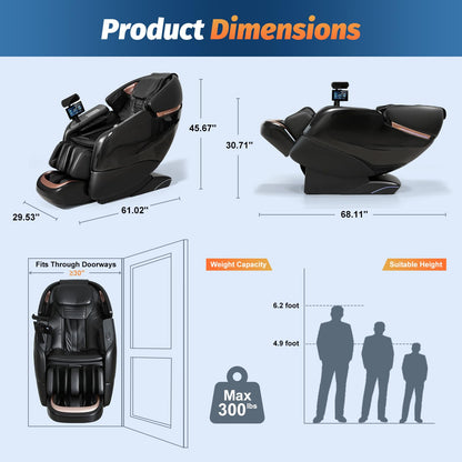 KTENTITO Massage Chair Full Body, 2026 Zero Gravity SL-Track Shiatsu Massage Chairs Recliner with AI Voice, LED Backlight Remote Control, Waist & Calf Heating, Phone Joystick and Holder, G6 Black