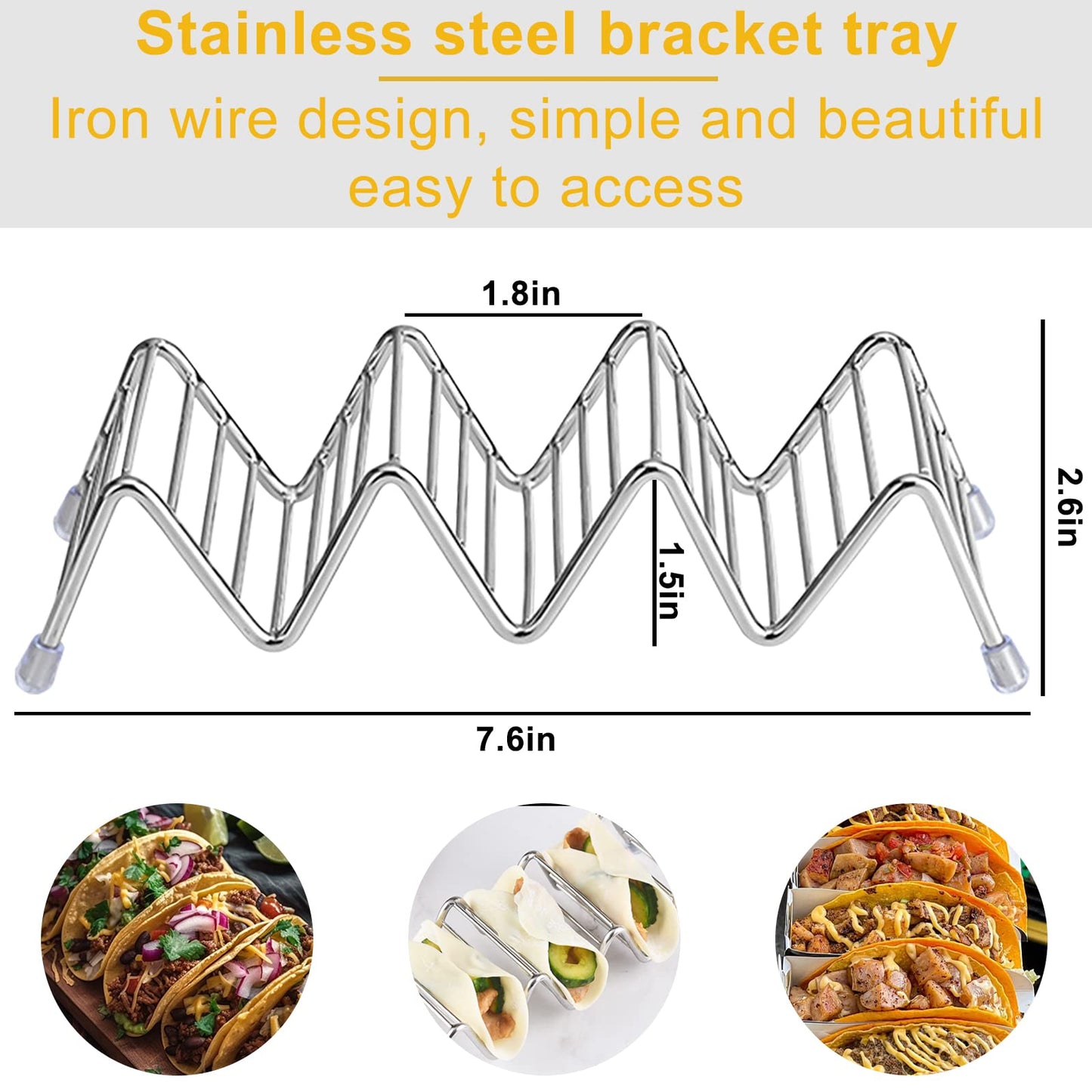 MEKBOK Taco Holders set of 3,Stainless Steel Taco Shell Holder Stand,Taco Tray Plates for Taco Bar Gifts Accessories,Holds 4 Tacos Each,Oven Safe for Baking, Dishwa sher and Grill Safe