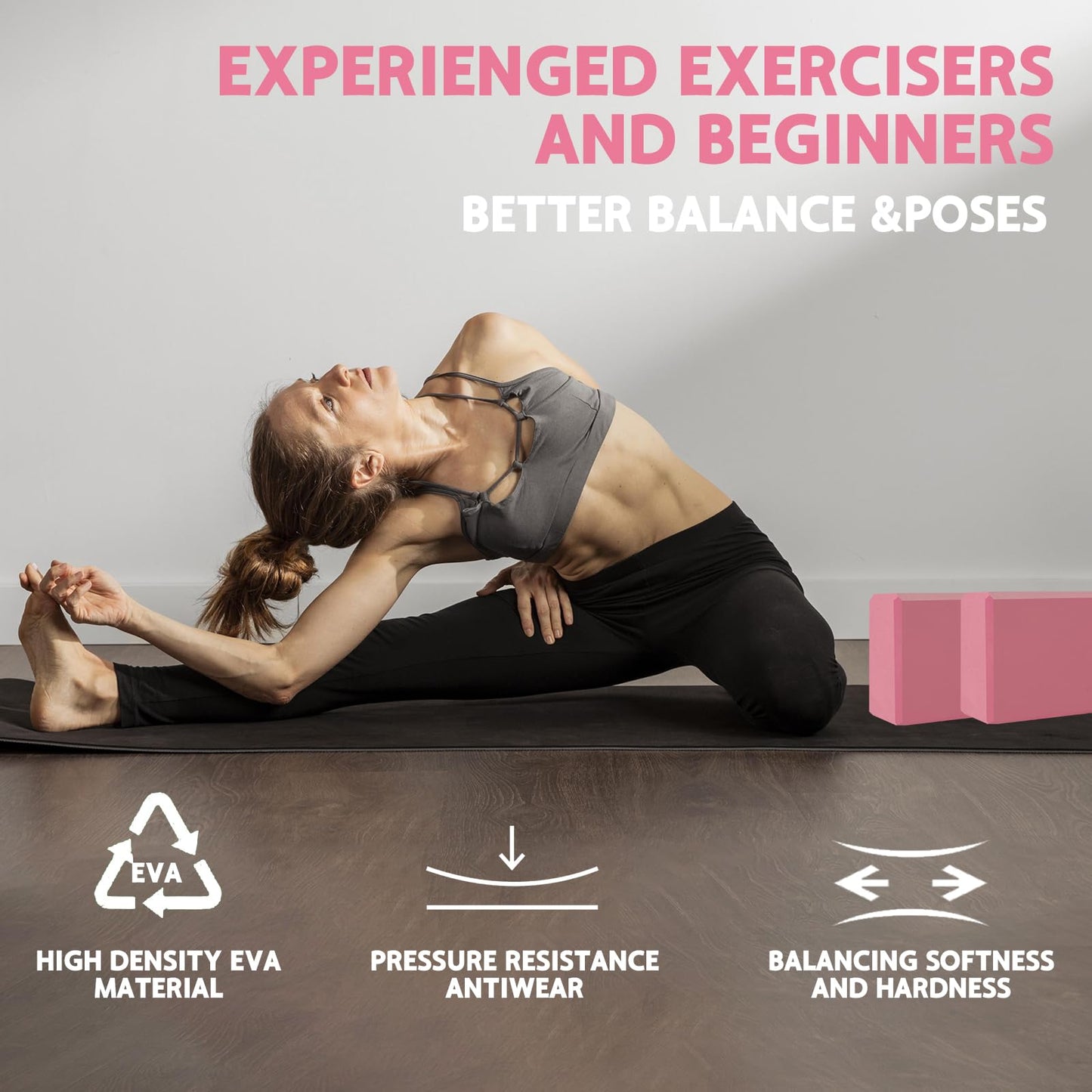 Yoga Block - Supportive Latex-Free Eva Foam - Soft Non-Slip Surface with Beveled Edges for Yoga, Pilates, Meditation - Yoga Accessories for Stability, Balance, Deepen Stretches