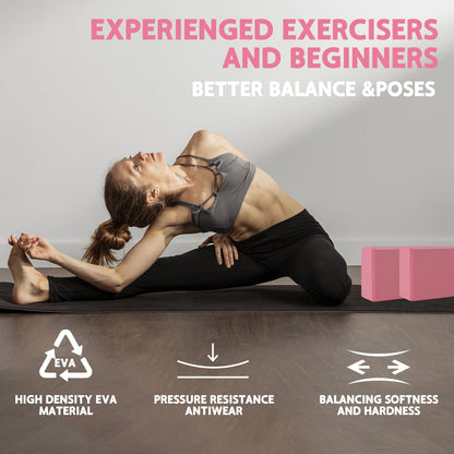 Yoga Block - Supportive Latex-Free Eva Foam - Soft Non-Slip Surface with Beveled Edges for Yoga, Pilates, Meditation - Yoga Accessories for Stability, Balance, Deepen Stretches