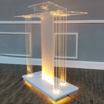 DHXIAMZ Acrylic Church Podium Stand with Lights Customizable Logo Ideal for Church Classroom Stage