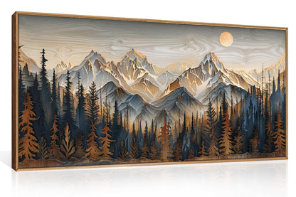 Celestdeco Mountain Wood Framed Canvas Wall Art Set,Rustic Pine Trees Wall Painting,Boho Ridge Scenery Wall Decor,Natural Sun Landscape Art Print for Living Room,Bedroom,Dining Room,Office-20 x40 x1