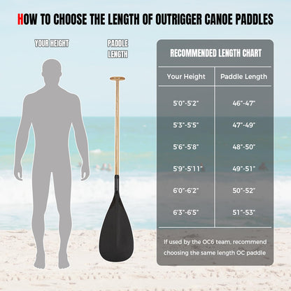 LINGVUM Hybrid Outrigger Canoe Paddle with Wooden Shaft and Carbon Fiber Blade, Lightweight and Durable OC Paddle, 48"