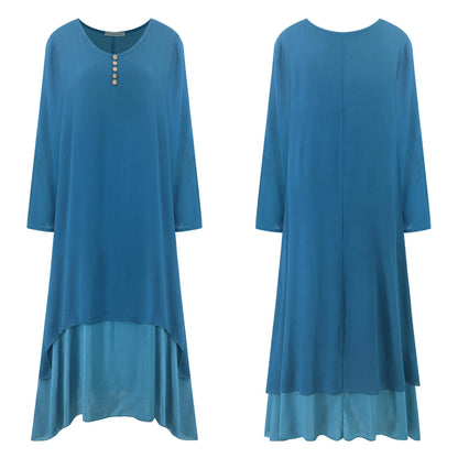 R.Vivimos Women Long Sleeve Cotton Casual Loose Plus Size Irregular Long Dresses