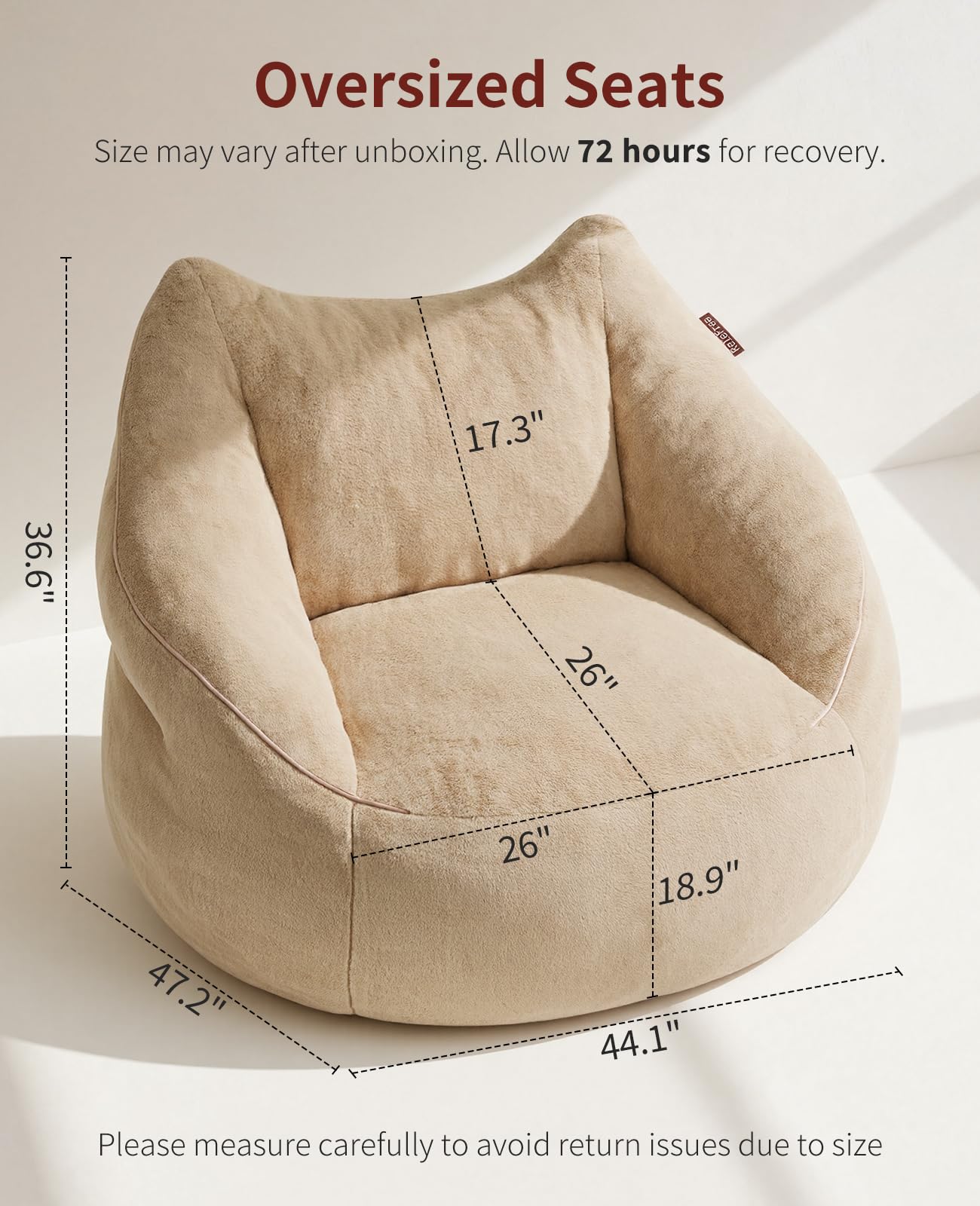 Relefree 70.9" Oversized Bean Bag Chairs for Adults,Loveseat Sofa,Plush Modern Boneless Loveseat,Bean Bag Couch for Reading,Mini Small Couches for Living Room, Office,Bedroom,Apartment,Latte Brown