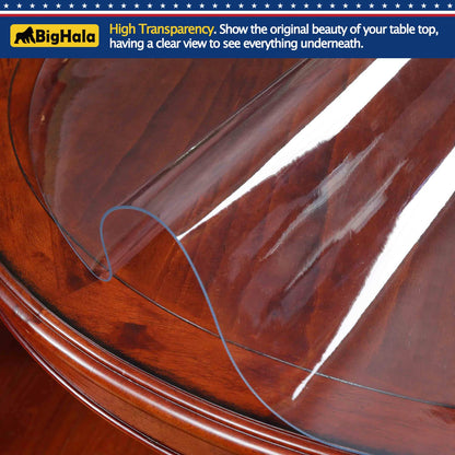 Round Dining Room Table Protector Tablecloth Cover Clear Plastic Cloths Waterproof Wipeable Heat Resistant Vinyl PVC DeskTop Pad for Coffee Office Conference Meeting Tables Desk Furniture Mat 52 " Dia