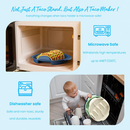 LZC LADYS GIFT Taco Holder Set of 2 Silicone, Reusable Taco Stand Rack Tray with 4 Dividers, Taco Plates for Hard/Soft Taco Shells, Taco Party Serving Plates, Dishwasher & Microwave Safe Taco Holders
