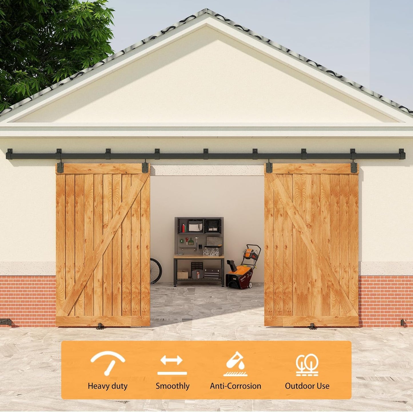 20FT Black Box Rail Exterior Barn Door Hardware Kit for 2 Doors, Sliding Heavy Duty Barn Door Track, Wall Mount Barn Door Hardware with 11 Track Brackets(Doors NOT Include)