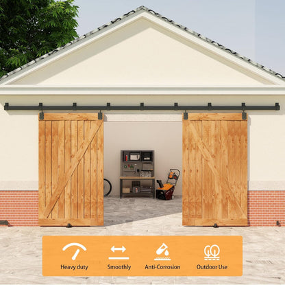 20FT Black Box Rail Exterior Barn Door Hardware Kit for 2 Doors, Sliding Heavy Duty Barn Door Track, Wall Mount Barn Door Hardware with 11 Track Brackets(Doors NOT Include)