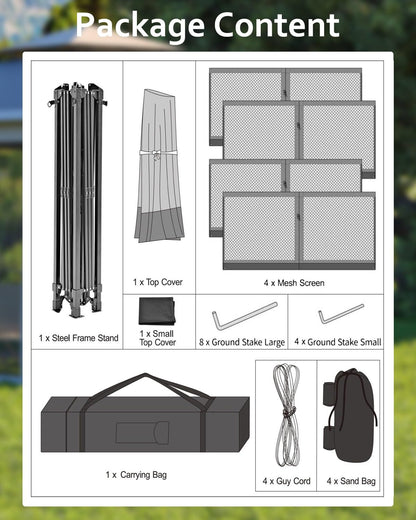 Garveelife Canopy Tent 13x13, Pop Up Gazebo Tent Easy Setup with 4 Sand Bags for Backyard Garden Patio, Mosquito Netting & Height Adjustable - Olive Green