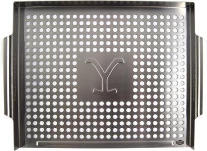 Yellowstone BBQ Grill Pan - Stainless Steel Grill Topper for Delicate Foods and Veggies, Heavy-Duty Grill Accessory