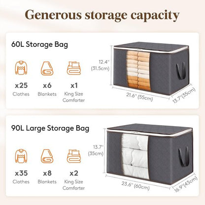 Lifewit 12-Pack 60L Clothes Storage Bins - Foldable Blanket Bags with Zippers & Clear Windows