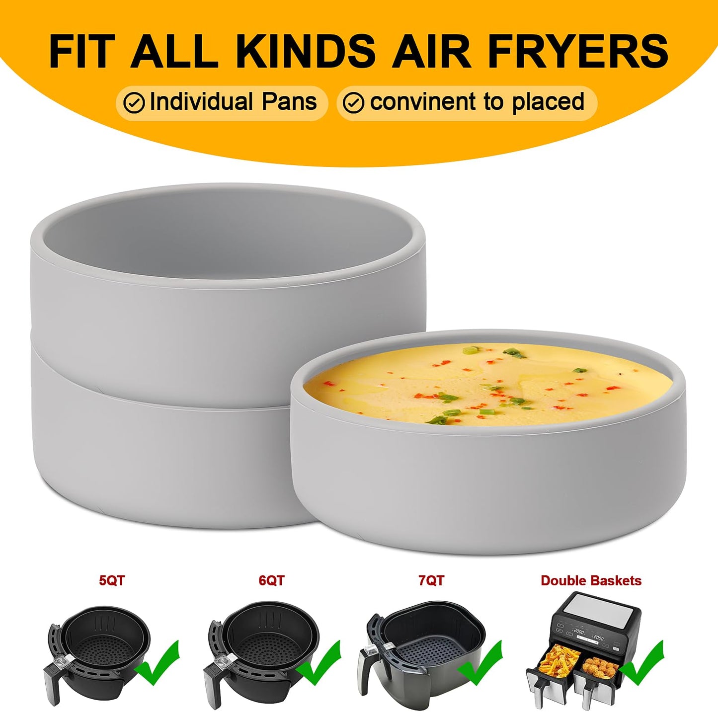 Silicone Egg Poacher Cups with Lids Set of 3, Egg Poaching Cups for Microwave Egg Cooking, Toaster Oven Air Fryer Egg Mold Nonstick Poached Egg Maker Grey