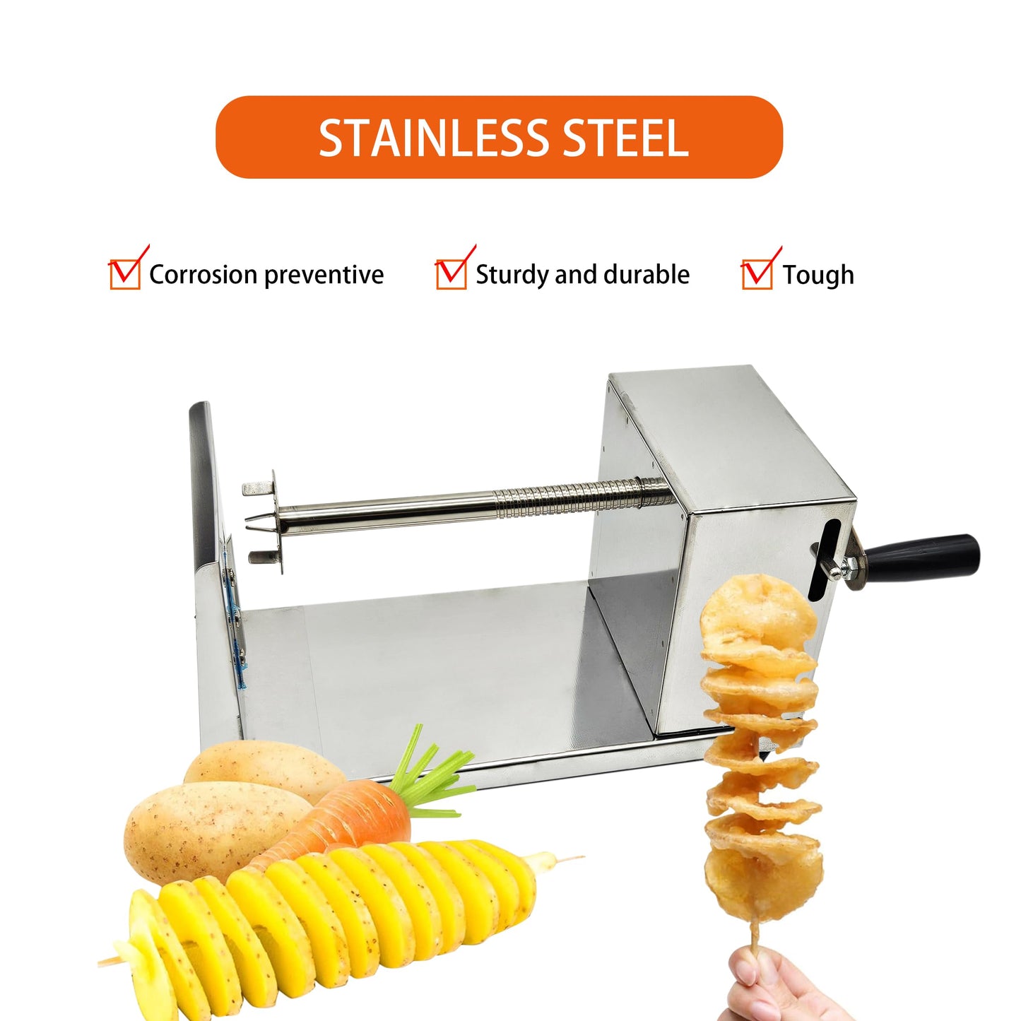 Tornado Potato Spiral Cutter Stainless Steel Spud Twisted Potato Chips Slicer French Fry Graters Cortador de Papas en Espiral Tornado for Potatoes Carrots Cucumbers Vegetable