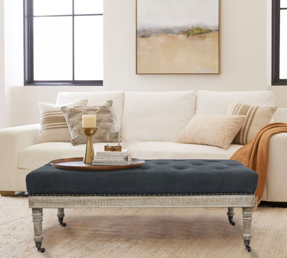 Creative Co-Op Antoinette Upholstered Ottoman Coffee Table, Grey