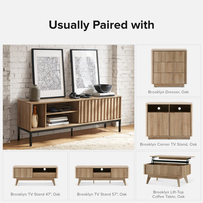 mopio Norwin TV Stand, Rustic Modern Industrial Television Stand for 60/65/70 inch TV, Fluted Entertainment Center with Storage, Wood Media Console Credenza Cabinet Table (Oak 64" TV Stand)