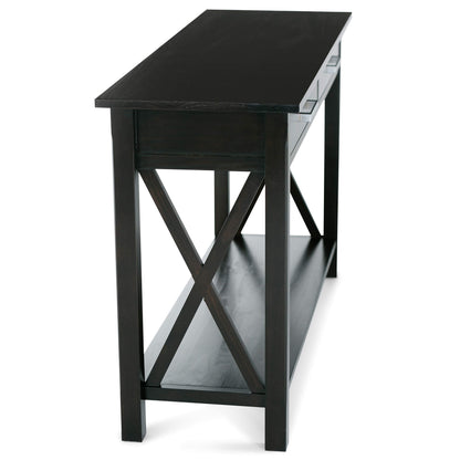 SIMPLIHOME Kitchener Console Table - 47 Inch Wide Solid Wood Sofa Table in Hickory Brown, Contemporary Storage Table for Entryway or Living Room with 2 Drawers, Bottom Shelf, and X-Design Side Panels