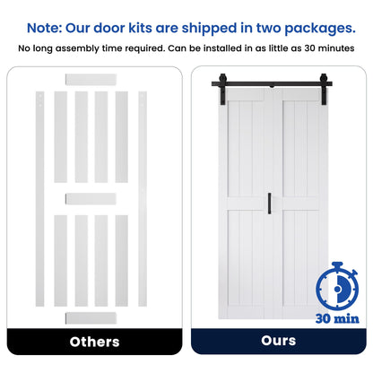 Bifold Barn Door 60" x 84", MDF Bi-Fold Sliding Closet Doors with Hardware Kit Included, Pre-Finished Easy Assembly, Water-Proof PVC Surface & Save Space, H-Frame, 68" Track for 4 Doors,White