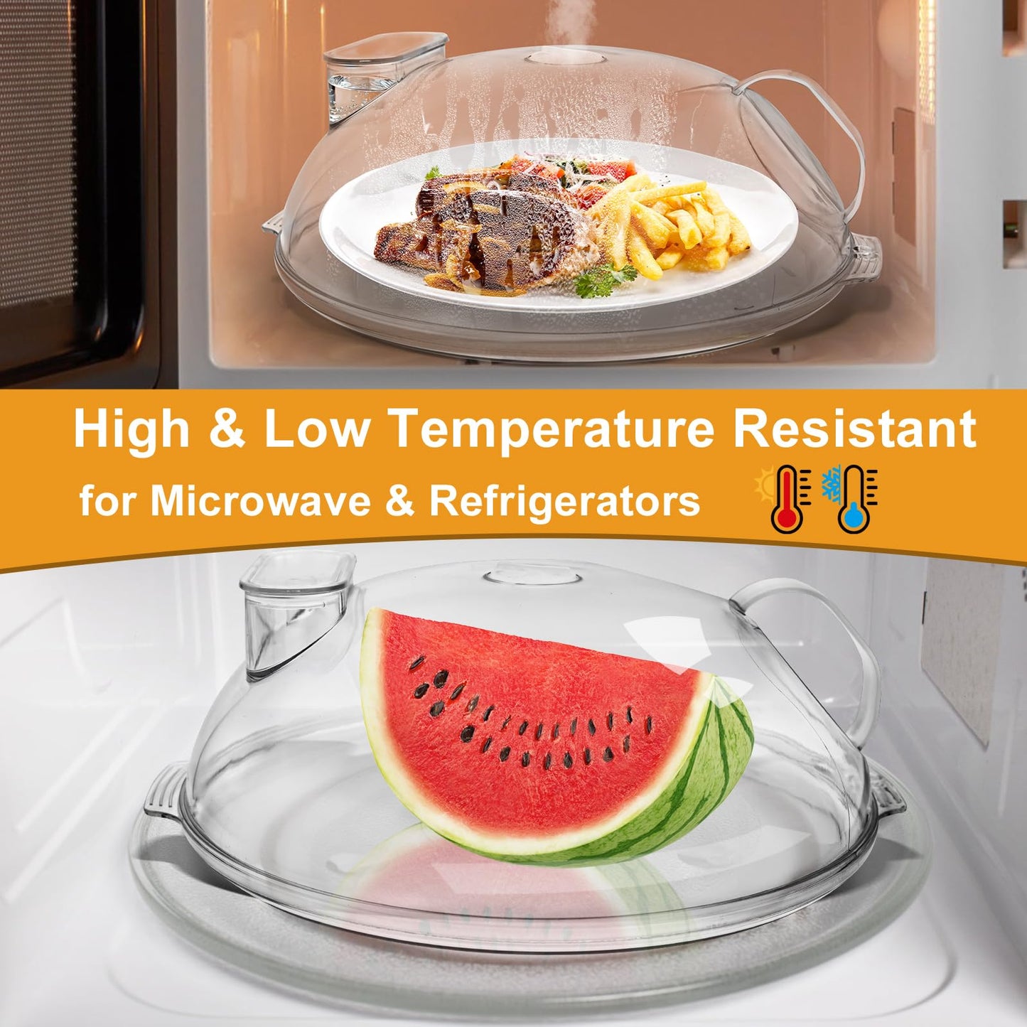 WENWELL Microwave Splatter Cover for Food with Water Steamer 12 inch Clear Kitchen Integrated Handle Splatter Guard Plate Covers Microwave Lid BPA-Free, Clear Safe Plastic