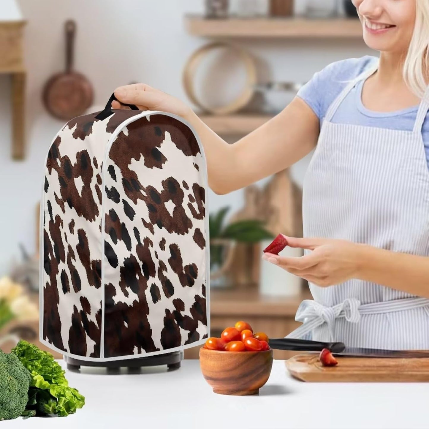 Brown Cow Print Blender Cover, Kitchen Appliance Stand Mixer Protector, Anti-Fingerprint Cover for Dining Room
