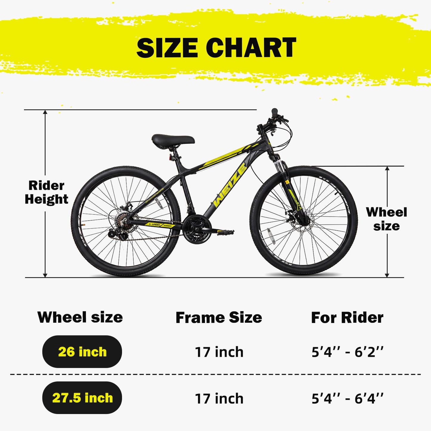 WEIZE Mountain Bike, 26/27.5-Inch Adult Bike, 21-Speed Rear Disc Brake, Lightweight Aluminum Frame for Men and Women, Comfort Saddle for Outdoor Trail Riding,Black