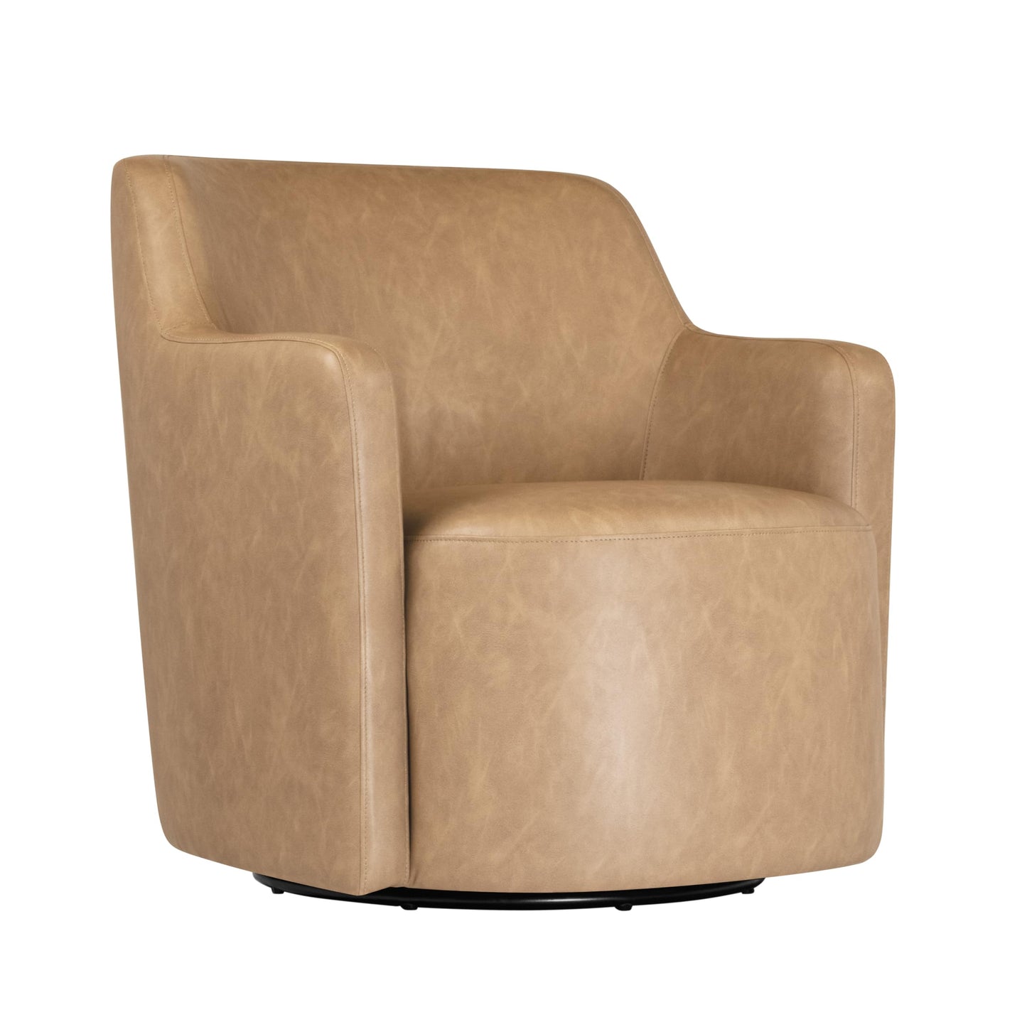 Spatial Order Upholstered 360° Barrel Back Swivel Chair | Accent Chairs for Living Room & Bedroom | Decorative Home Furniture, Sand Faux Leather