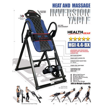 Health Gear HGI 4.4BX - Advanced Heat & Vibration Massage Inversion Table with Patented Ankle Safety & Security System - Blue/Black (HGI 4.4-BX)