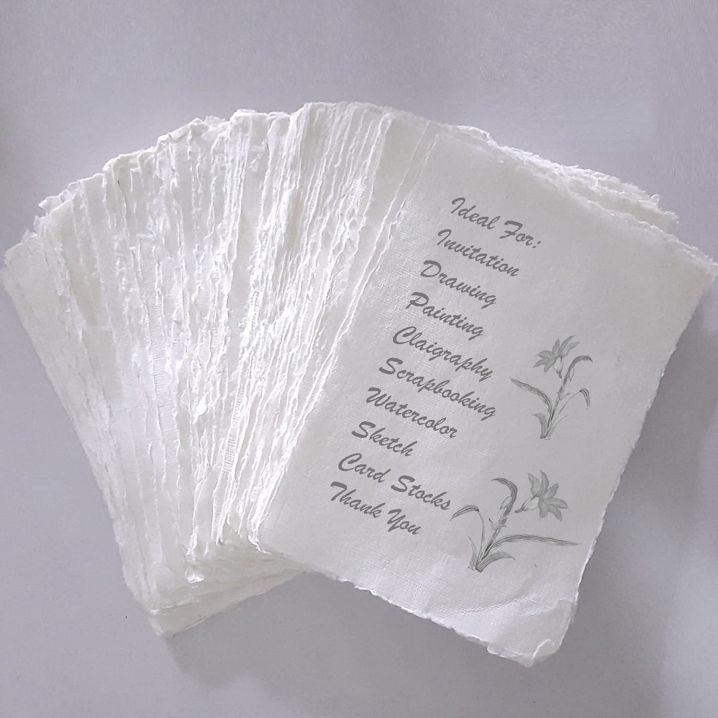 E-Tailor Handmade Cotton Deckle Edge Paper Loose Leaf Sheets 130 GSM Ivory White (Pack of 1-5x7-20-Sheets)