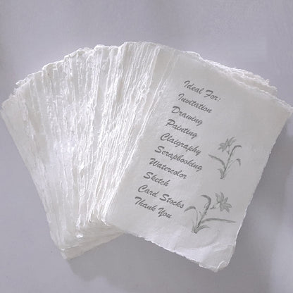 E-Tailor Handmade Cotton Deckle Edge Paper Loose Leaf Sheets 130 GSM Ivory White (Pack of 1-5x7-20-Sheets)