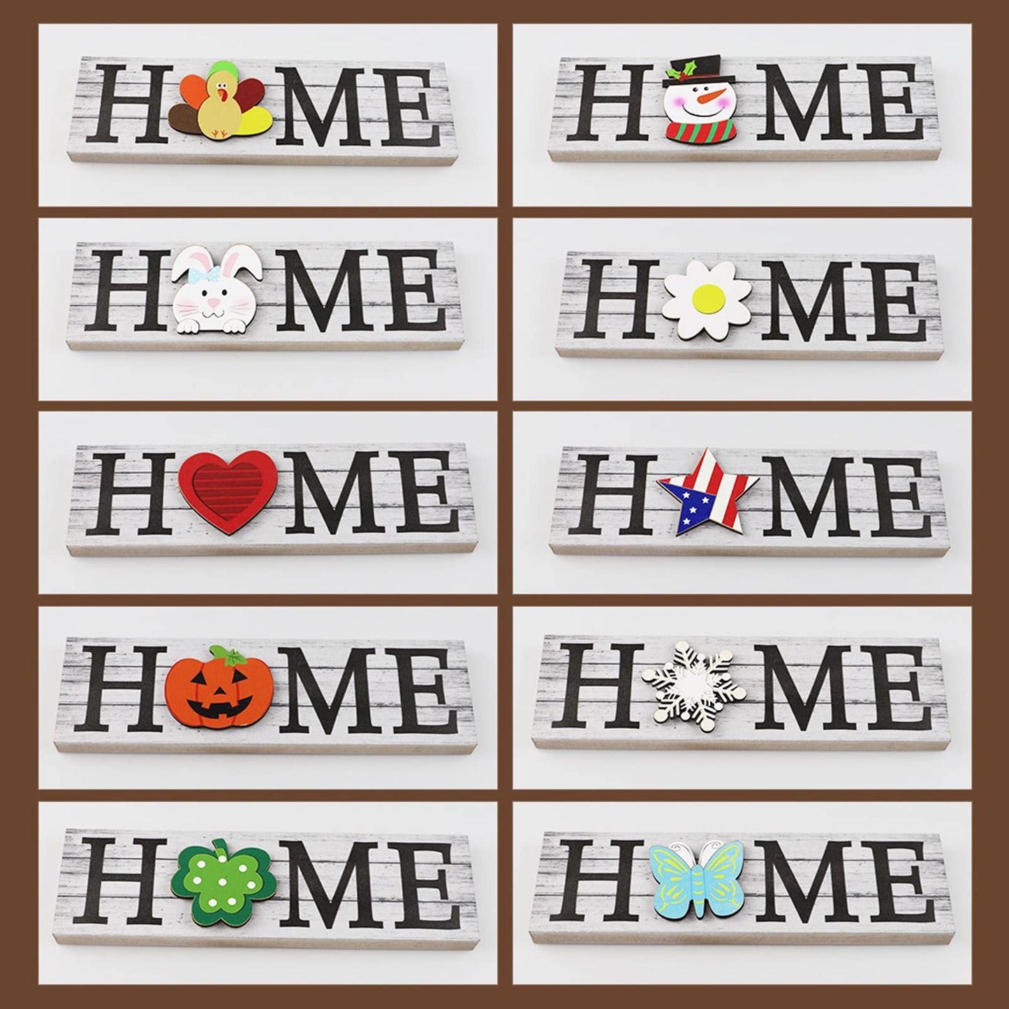 Joyzan Interchangeable Home Table Signs, Wooden Letter Tabletop Decorative Shelf Sign Centerpiece Room Decoration Rustic Ornaments Set 11Pcs Seasonal Icons Holiday Decor Party Kitchen Mantel 11Pcs