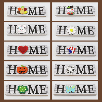 Joyzan Interchangeable Home Table Signs, Wooden Letter Tabletop Decorative Shelf Sign Centerpiece Room Decoration Rustic Ornaments Set 11Pcs Seasonal Icons Holiday Decor Party Kitchen Mantel 11Pcs