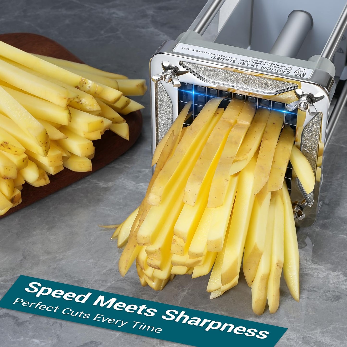 Sopito French Fry Cutter Electric Potato Cutter Stainless Steel with 1/2 & 3/8 Inch Blades for Potatoes, Carrots, Cucumbers & Onions