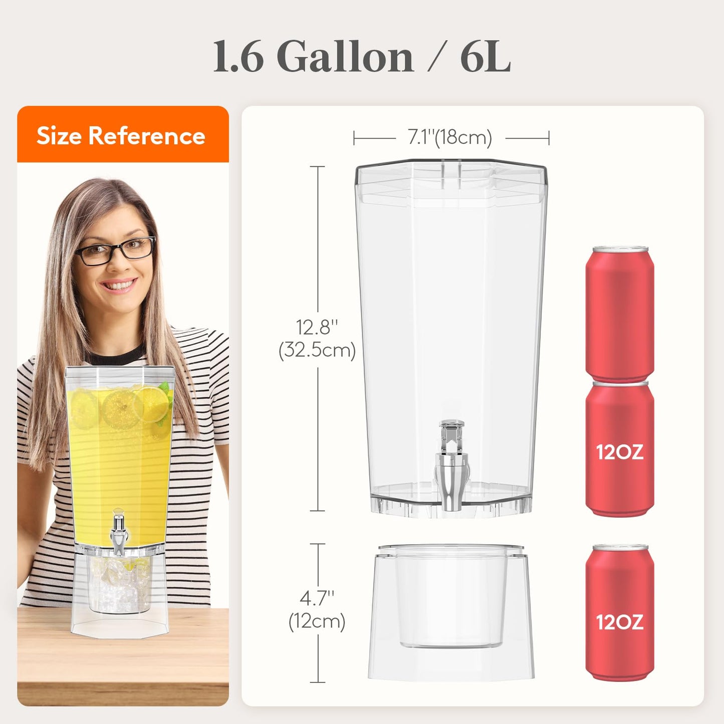 Lifewit 1.6 Gallon Drink Dispenser for Parties 2 Pcs, 6L Plastic Beverage Container with Stand for Juice/Tea/Soda & Lemonade, Clear Water Pitcher with Spigot for Mimosa Bar Hosting 39 x 16 cm/15x6"