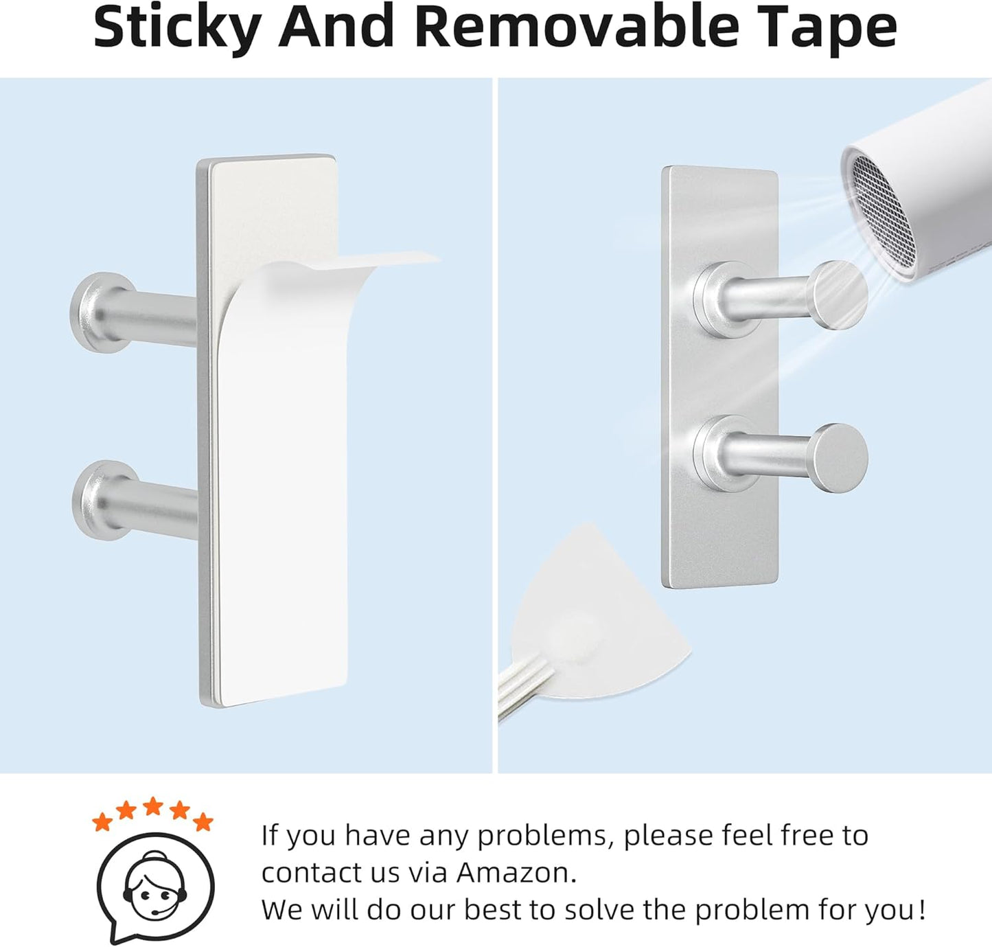 Extra Sticky Stainless Shower Hooks, Wall Mounted Razor Holder, Self-Adhesive Double Hooks for Towel, Loofah, Coat