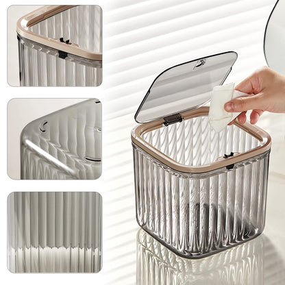Tomonobu Mini Trash Can with Lid, Removable Small Garbage Can for Countertop, Bathroom, Desktop, Transparent Storage