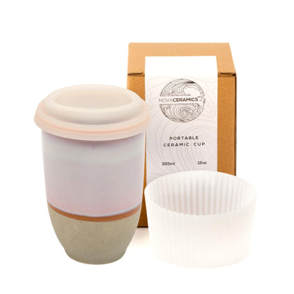 NOVA CERAMICS Travel Mug – Portable Coffee Tumbler – Unique to Go Mug – Microwave & Dishwasher Safe Purple Coffee Tumbler - Gifts for Women Men Him Her – 12oz – Horizon