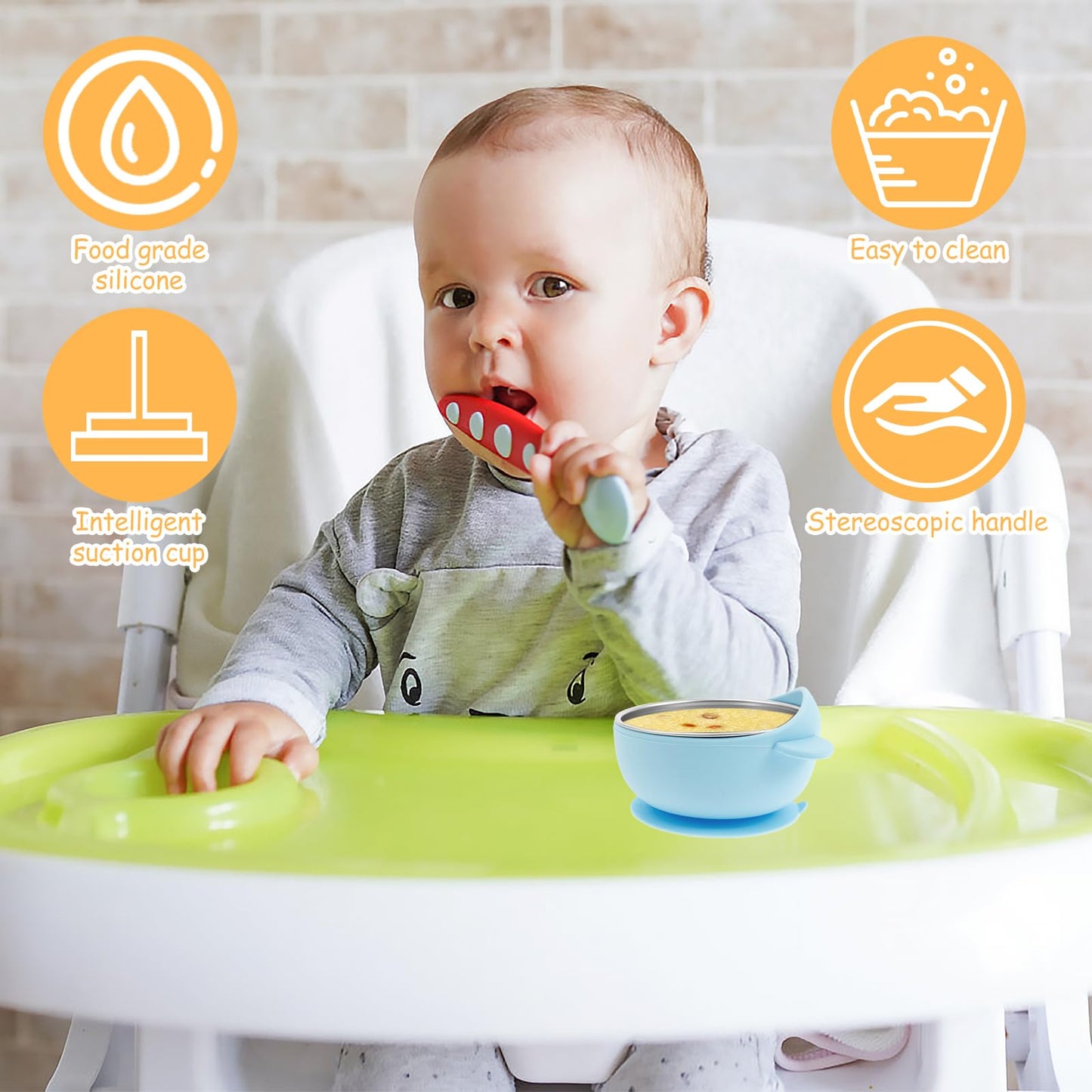 Stainless Steel Kids Bowls with Suction, Toddler Suction Bowls with Removable Silicone Shell, Anti Scald Snack Container, Baby Food Bowl for Feeding Soup Noodle Pasta Snack (Color A)
