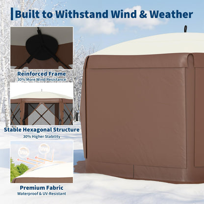 11.5x11.5FT Pop Up Canopy Tent, One-Push Setup Patio Gazebo with Removable Top & Wind Cloths, 6-Sided Outdoor Shelter for Camping, Backyard Parties, Events