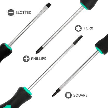 Amazon Basics Magnetic Screwdrivers Set, Includes Phillips, Slotted, Torx, Square, and Stubby Screwdrivers, 12-Piece Hand Tools Set, Turquoise