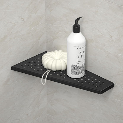 12" 304 Corner Shower Shelf, Matte Black Trapezoid Grout in Shampoo Shelf, Stainless Steel Grid Design Recessed