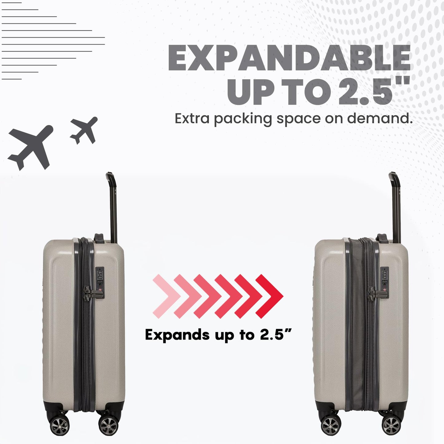 Spyder Rails Expandable Hardside Upright Suitcase with 360 Spinner Wheels, TSA Approved Lock, Oatmeal, 3-Piece Set