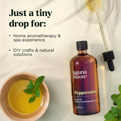 Lagunamoon Essential Oils Set - Top 6 Blends for Diffusers, Home Care, Candle Making Scents, Fragrance, Aromatherapy, Humidifiers, Gifts - Peppermint, Tea Tree, Lavender, Eucalyptus, Orange (10mL)