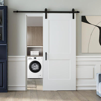 JUBEST 36"x84" Sliding Barn Door, 2-Panel White Primed Composite Interior Molded Door Slab with 6FT Hardware Kits & Handle, Preassembled Solid Core Panels with Paintable Surface, Durable & Sturdy