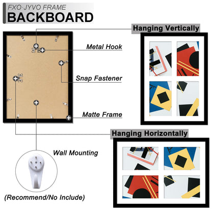 Fxojyvo 5x7 Picture Frame Collage Set of 6, Display 4 5x7 Picture Collage or 12x16 Photo Only Without Mat, Light Weight and High Transparent Frame for Wall - 6 Pack/Black/4-Openings