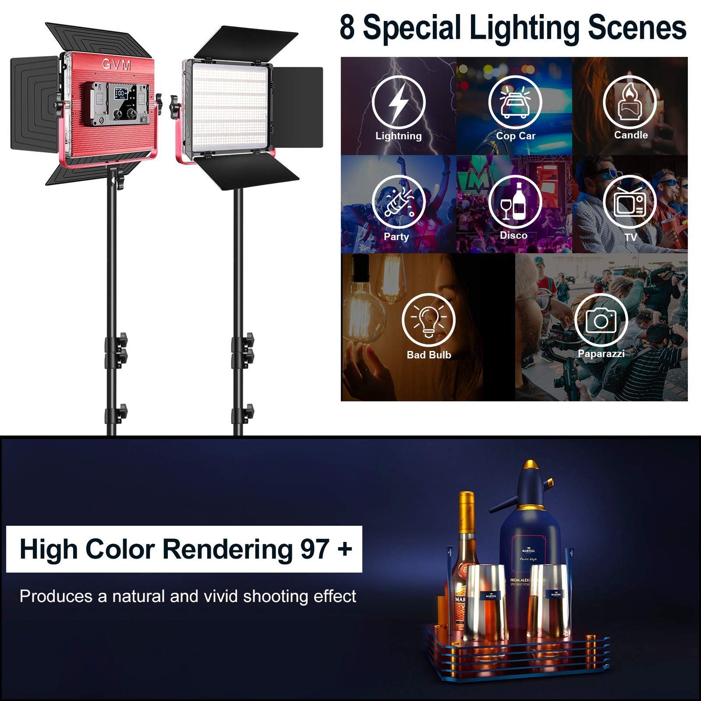 GVM 1200D RGB LED Video Light, 50W Video Lighting Kit with APP Control, 3200K-5600K Photography Lighting kit for Studio, Aluminum Alloy Shell,20 Scene Modes & CRI97+, 2-Pack with Softbox